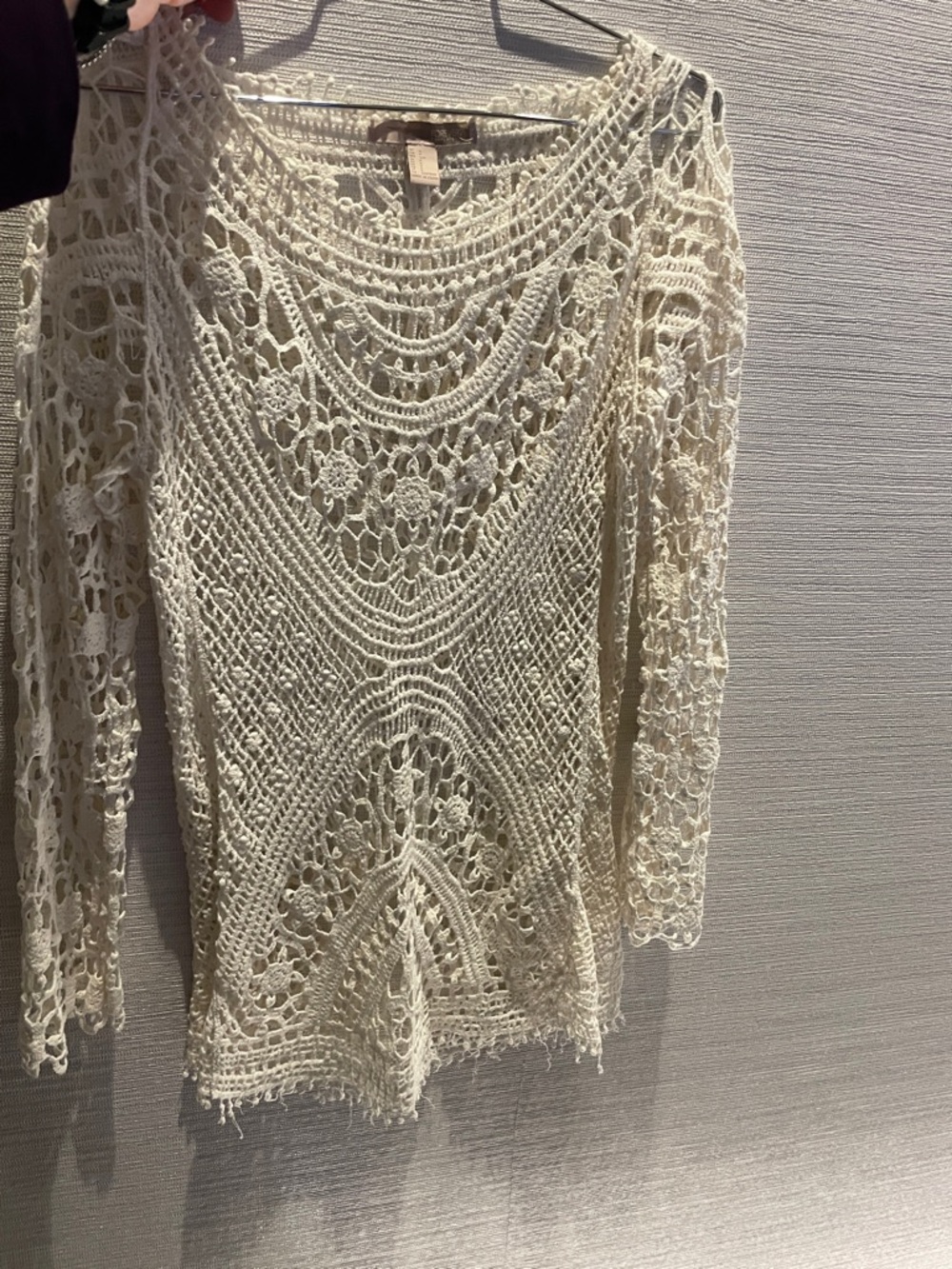 Forever 21 Boho Crochet Long-Sleeve Swimsuit Cover Up - Cream